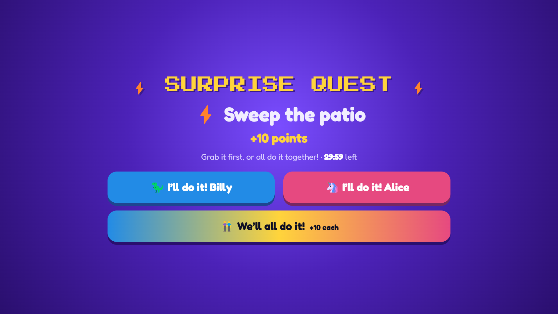 A surprise quest popping up on the kids' screen